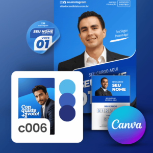 Pack Campanha Eleitoral Artes Impresso para Grafica no Canva Templates Kit Político Azuis