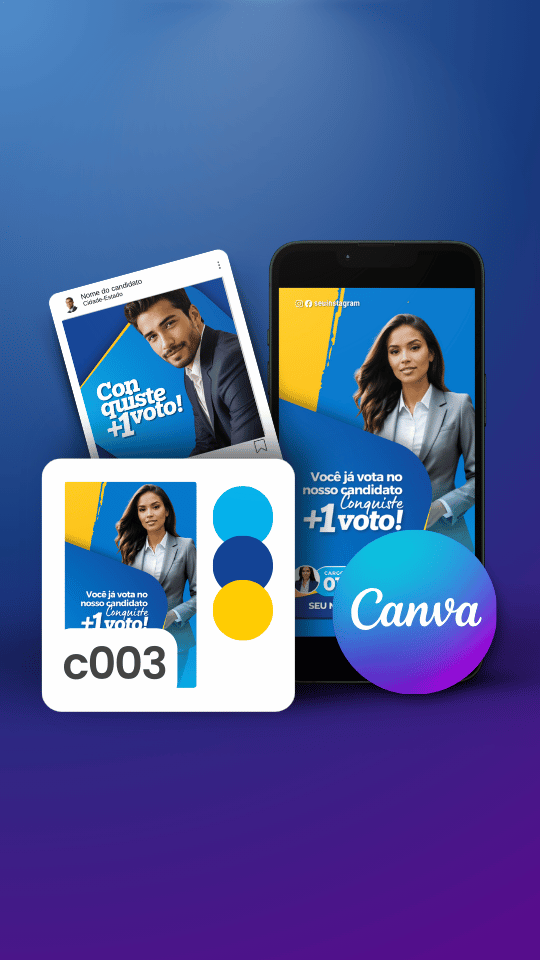Kit Político Pack Campanha Politica Eleitoral de Design no Canva Templates para Redes Sociais, Azul e Amarelo Uniao Brasil