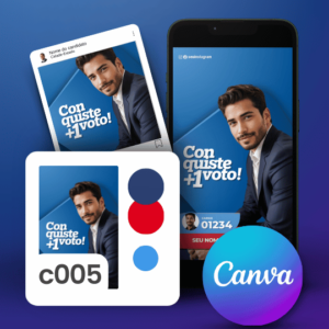 Kit Político Pack Campanha Politica Eleitoral de Design no Canva Templates para Redes Sociais, azul e vermelho